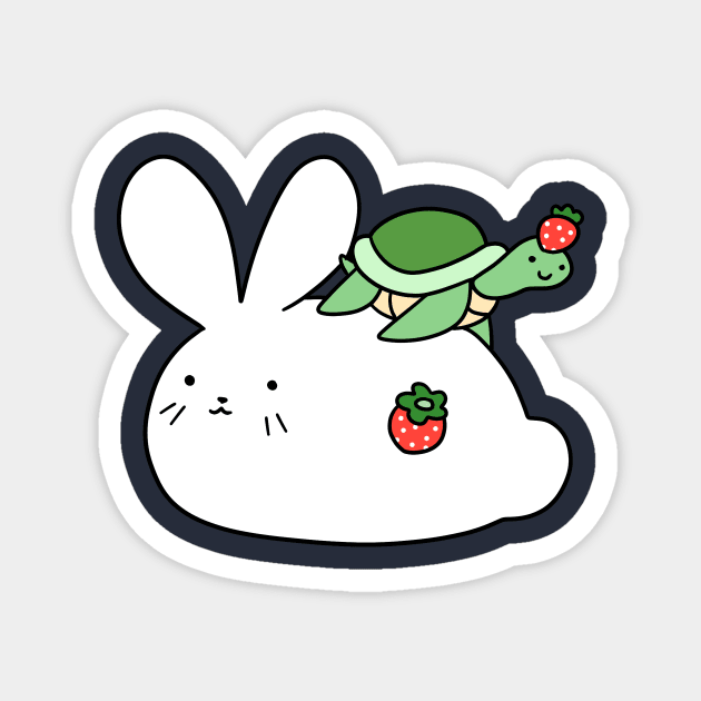 Strawberry Bunny and Tiny Turtle Magnet by saradaboru