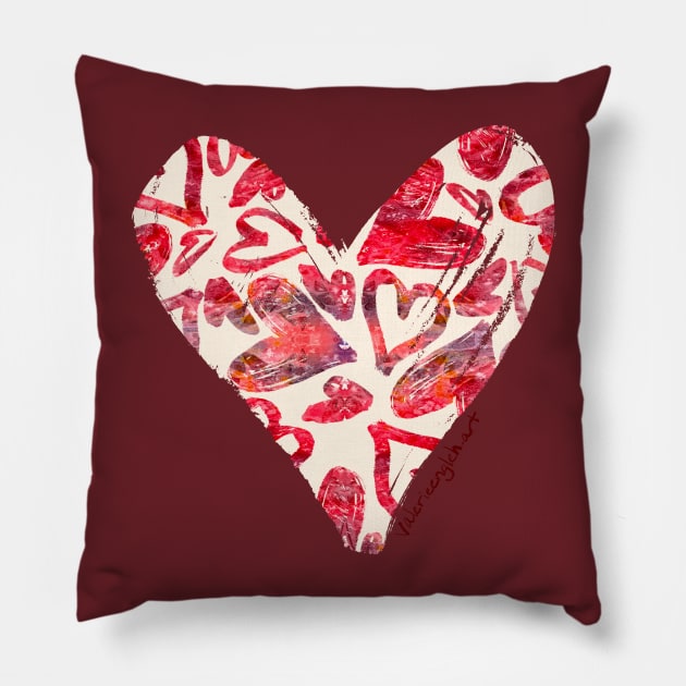 Red Watercolor Hearts Surface Pattern Pillow by venglehart