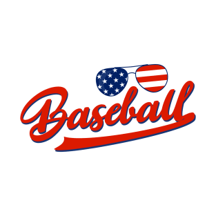 Baseball American Flag Sunglasses T-Shirt