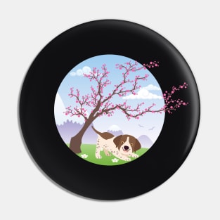 German Shorthaired Pointer Puppy with Spring Blossom Tree Pin