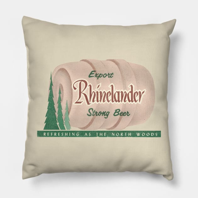 Rhinelander Beer Retro Defunct Wisconsin Breweriana Pillow by darklordpug