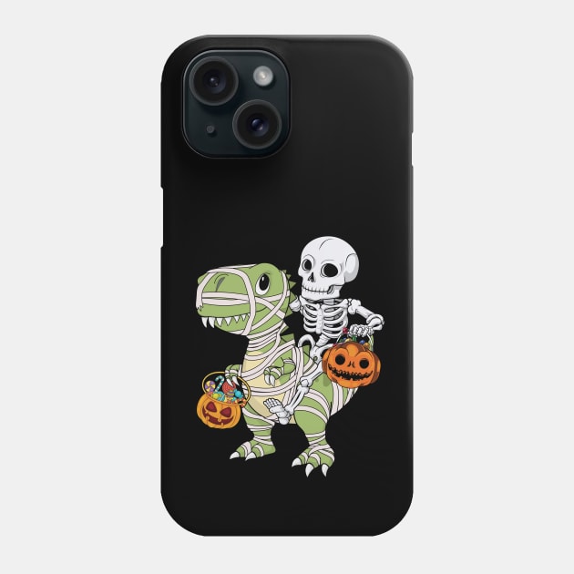 Skeleton Riding Mummy Dinosaur T Rex - Trick Rawr Treat Phone Case by MasliankaStepan