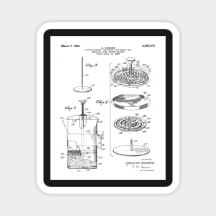 Coffee Filter Patent - Coffee Shop Art - Black And White Magnet