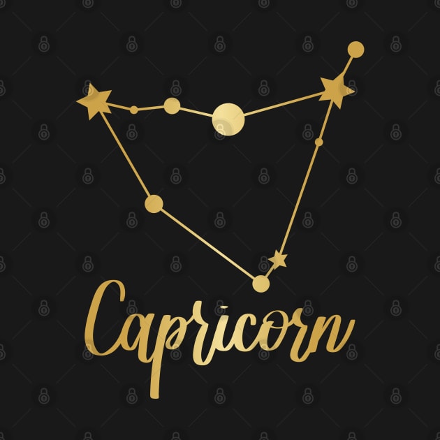 Capricorn Zodiac in Gold - Black by Kelly Gigi