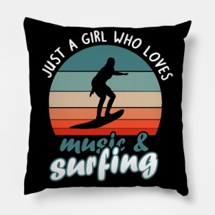 Music and surfing surfboard women girls hobby Pillow