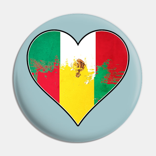 Mexican and Guinean Heart Mix Heritage Flag Pin by Just Rep It!!