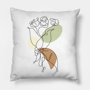 Flower Bouquet Shape Minimalist Line Art Drawing Pillow