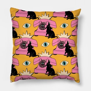 World Domination Black Cat Pattern in yellow Pillow