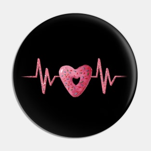 Heartbeat with cute pink heart shaped donut illustration Pin