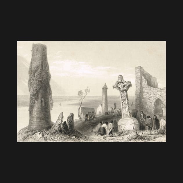 Ancient Cross Clonmacnoise, Offaly, Ireland 1841 by artfromthepast