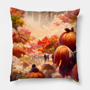 Fall Pumpkin Patch World City Street in Japan Beautiful Halloween Autumn Pillow