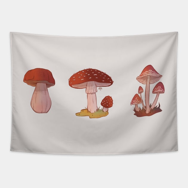 Three mushrooms Tapestry by Heyitsgarazi