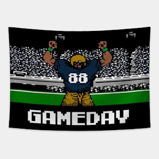 Blue and Gold Football Gameday Retro 8 Bit Linebacker Tapestry