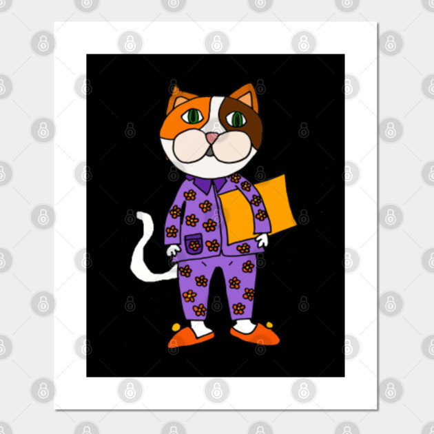 Cute Calico Cat Wearing Pajamas Cartoon Cat Cartel E Impresion