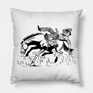 Jump Up Rodeo Taming Horse Western Cowboy Retro Comic Pillow