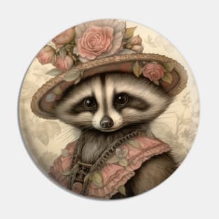 Storybook Illustration Raccoon Anthropomorphic Animals Portrait Pin