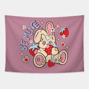 Be Mine Cute Bunny Strawberries Illustration Tapestry