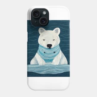 Cute cartoon winter white polar bear wearing an ice blue scarf. Phone Case