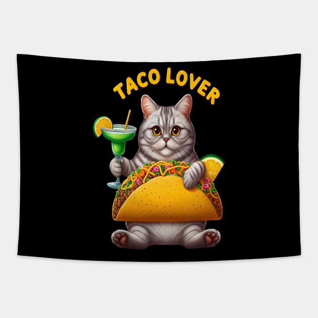 Feline Fiesta With Taco and Drink Tapestry by coollooks