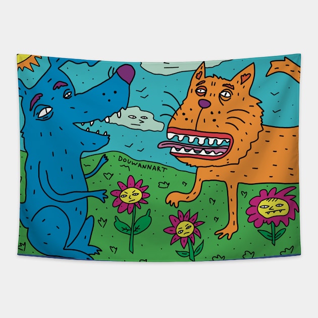 Cat and dog Tapestry by Douwannart