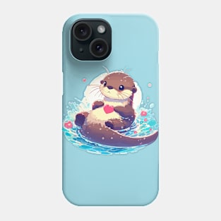 Kawaii Anime Love Otter Bath Phone Case