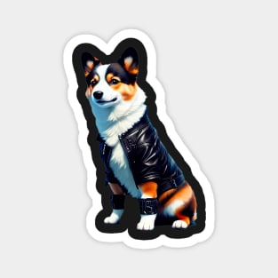 Cool Corgi in Black Leather Jacket Magnet