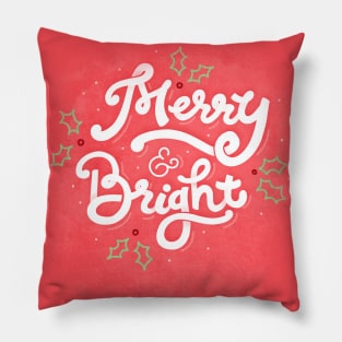 Merry & Bright - Christmas - Hand Lettering Pillow