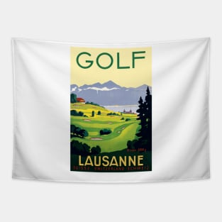 Golf in Lausanne Switzerland: Vintage Swiss Travel Poster Tapestry