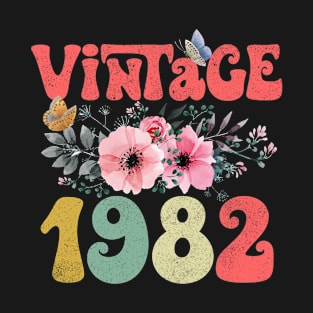 Vintage 1982 Floral Retro Groovy 41st Birthday T-Shirt