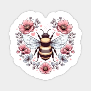 A buzzing bee surrounded by heart-shaped flowers, Bee My Valentine Magnet