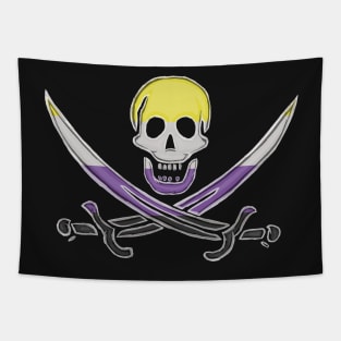 Nonbinary Pirate Pride (darkMode) Tapestry