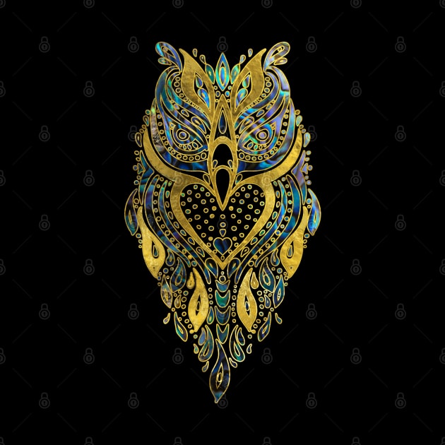 Gold and Abalone Tribal Owl by Nartissima