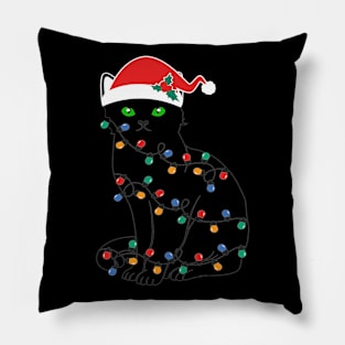 Black Cat Christmas Light Pillow