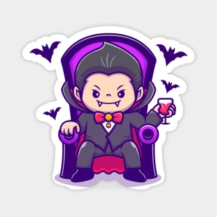 Cute Dracula Sit On Sofa With Blood Juice And Bats Magnet