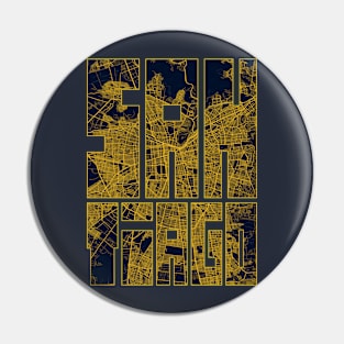 Santiago, Chile City Map Typography - Gold Art Deco Pin