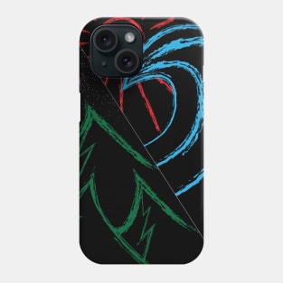 mountains at night on one side, the sunny beach with surf on the other coloured lines Phone Case