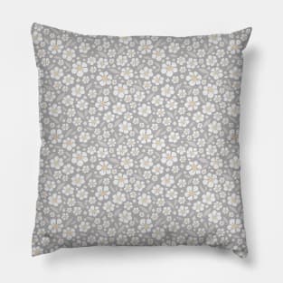 White flowers repeated pattern grey Pillow