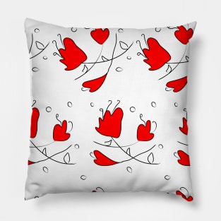 Red flowers on a white background, summer plants, poppies. Vector seamless pattern abstraction grunge. Pillow