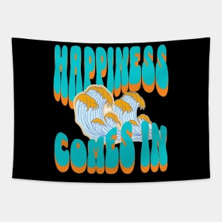 Happiness Comes In Waves, Hello Summer Vintage Funny Surfer Riding Surf Surfing Lover Gifts Tapestry
