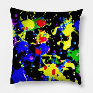 Bright coloured paint splats on a black background Pillow