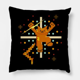 Cat Lightning Retro Gaming Orange Pillow