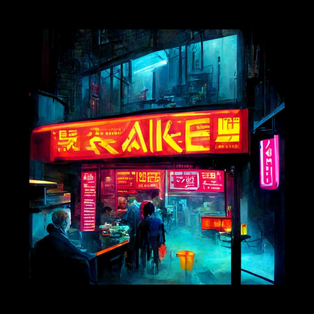 Nook Ramen Stall - Cyberpunk Cityscape by ArkMinted