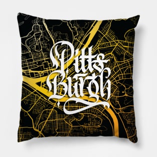 Pittsburgh Map Calligraphy Design Pillow