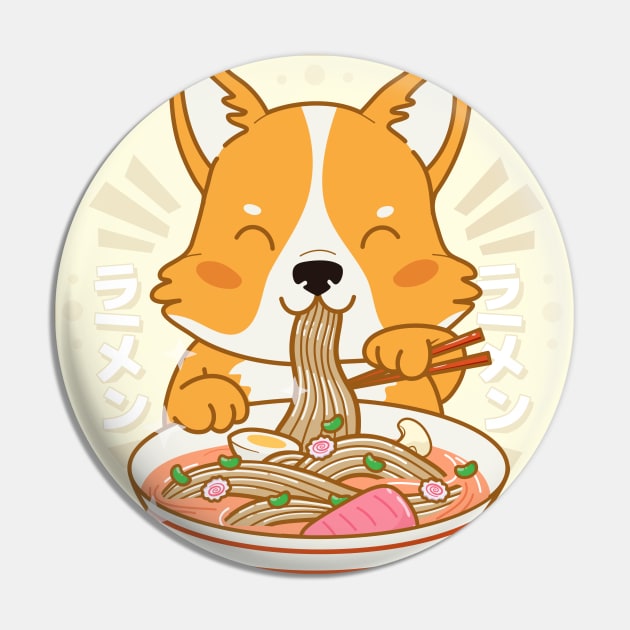 Kawaii Corgi Dog Eating Ramen Pin by zorrorojo