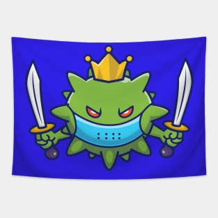 King Virus Holding Swords Cartoon Tapestry