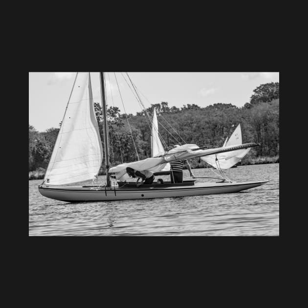 Lowering the sails after a brown boat race on Wroxham Broad, Norfolk by yackers1