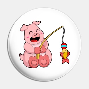 Pig at Fishing with Fish Pin