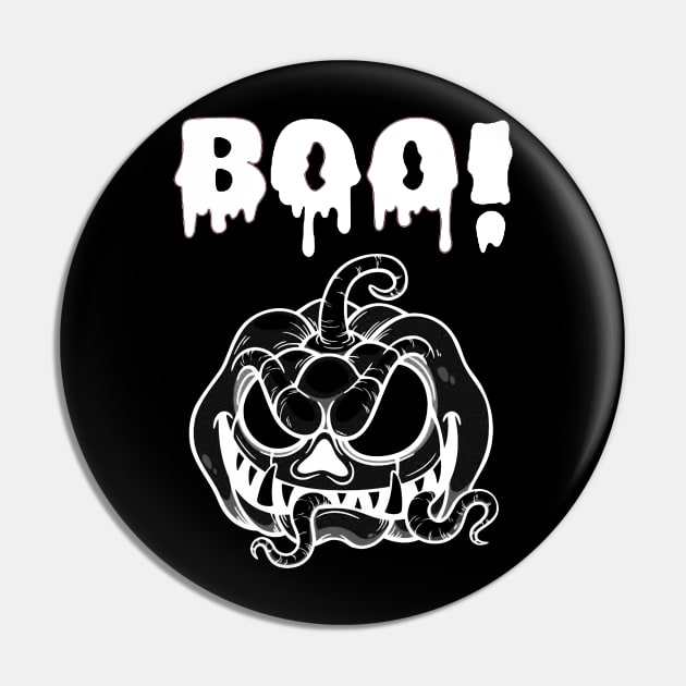 Terrifying Pumpkin with a Startling 'BOO': A Spine-Chilling Surprise Pin by FortySeven47_Custom_Designs