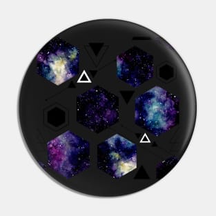 Violet Nebula in Hexagon and Black Triangles Pin