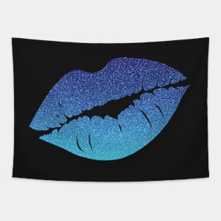 Blue Ombre Faux Glitter Lips Tapestry